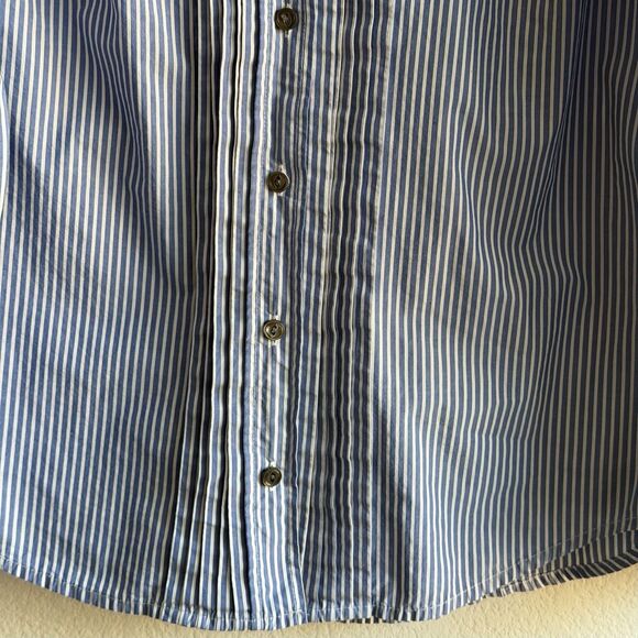 J. Crew Striped Button Front Long Sleeve Shirt Tie Neck Blue White Sz 2 - Picture 4 of 9